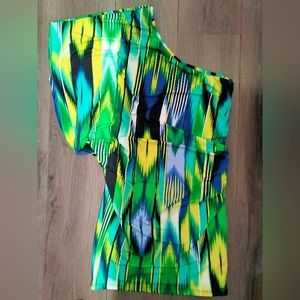 Poetry Clothing One Shoulder Assymetric Dark, Multi-color Size Medium (No tag)